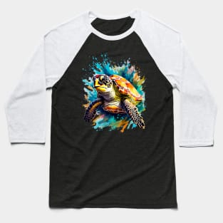 Sea Turtle Surrounded by Splashes of Watercolor Baseball T-Shirt